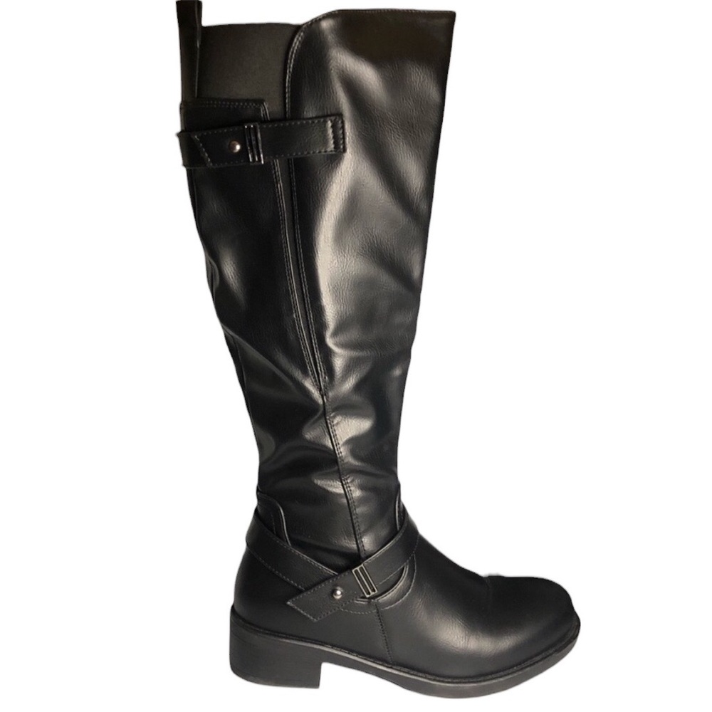 Dream Pairs Black Knee High Riding Boots Side Zipper Buckles 1.25 inch Heel Sz 5